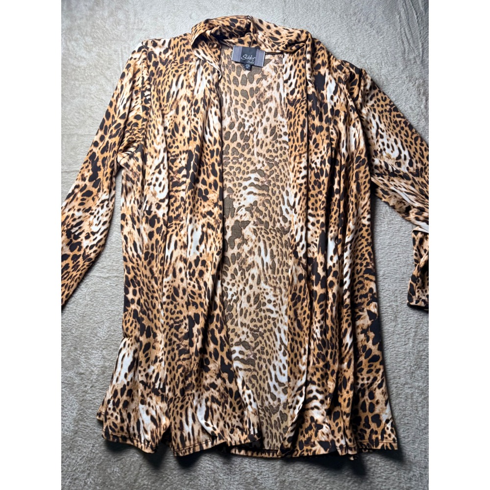 Y2K  Slinky Brand Womens‎ Leopard Print Open Front Cardigan Brown Medium Boho